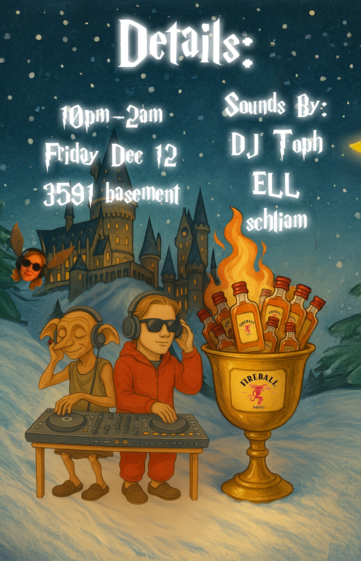 Additional party details for Harry Potter event